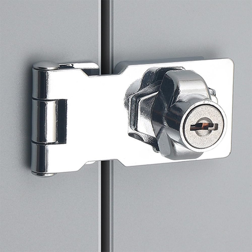 Small Hasp and Staple 90 Degrees Metal Lock Hasp Keyed Locking Hasp and Staple with Padlock Shed Lock Door Bolt Latch Buckle Safety Door Clasp Knob Shed Locks for Cabinets Cupboard Drawer Gate 3 Inch - Image 3