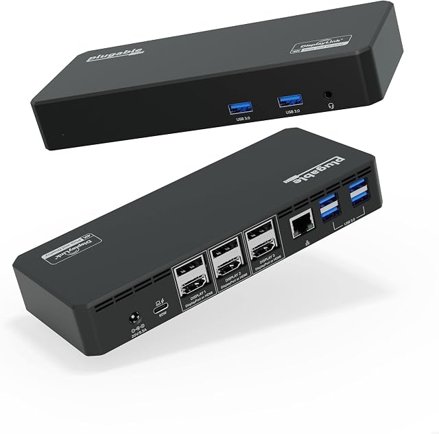 Plugable 12-in-1 USB C Docking Station Triple Monitor, Triple 4K Displays with 3X HDMI or 3X DisplayPort, Compatible with Mac, Windows, Thunderbolt 3 & 4, USB4, USB-C (60W PD, 6X USB Ports, Ethernet)