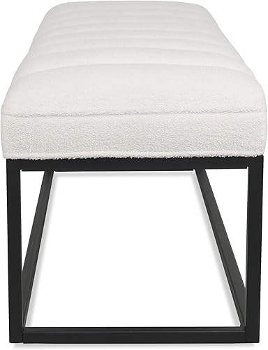 Miniatura 7 de Moderno banco otomano tapizado de terciopelo con patas de metal para dormitorio, entrada, sala de estar (tela de color blanco, color blanco)