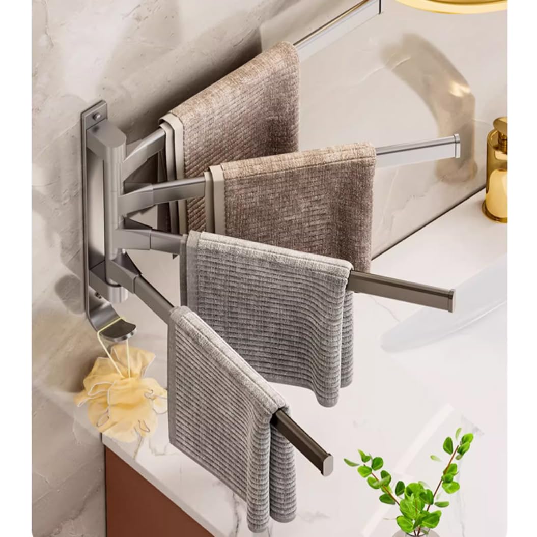 Toallero Pared Giratorio Toallers De Baño Pared Toallero De Barra con Gancho Rotación 180° Montaje En Pared con 4 Barras Aleación Engrosada Acabado Pulido White-2Bar