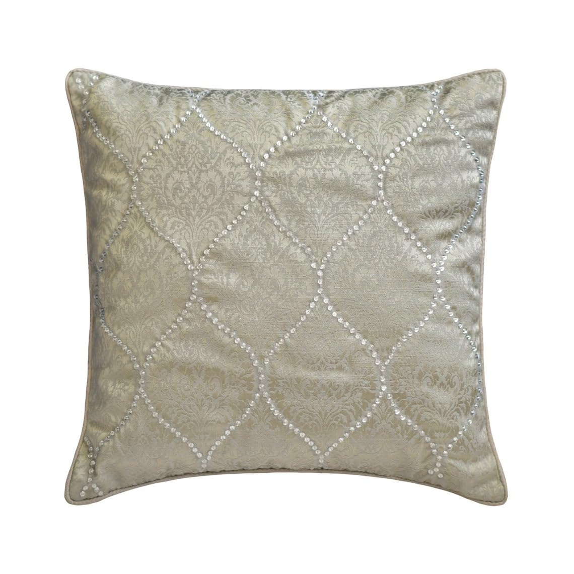 The HomeCentric Decorative Cushion Covers Silver Grey 35x35 cm (14"x14") Jacquard Damask, Victorian & Crystal Embroidery Toss Cushion Cover For Chouch, Damask Modern Style - Evelyn Grace — image 1