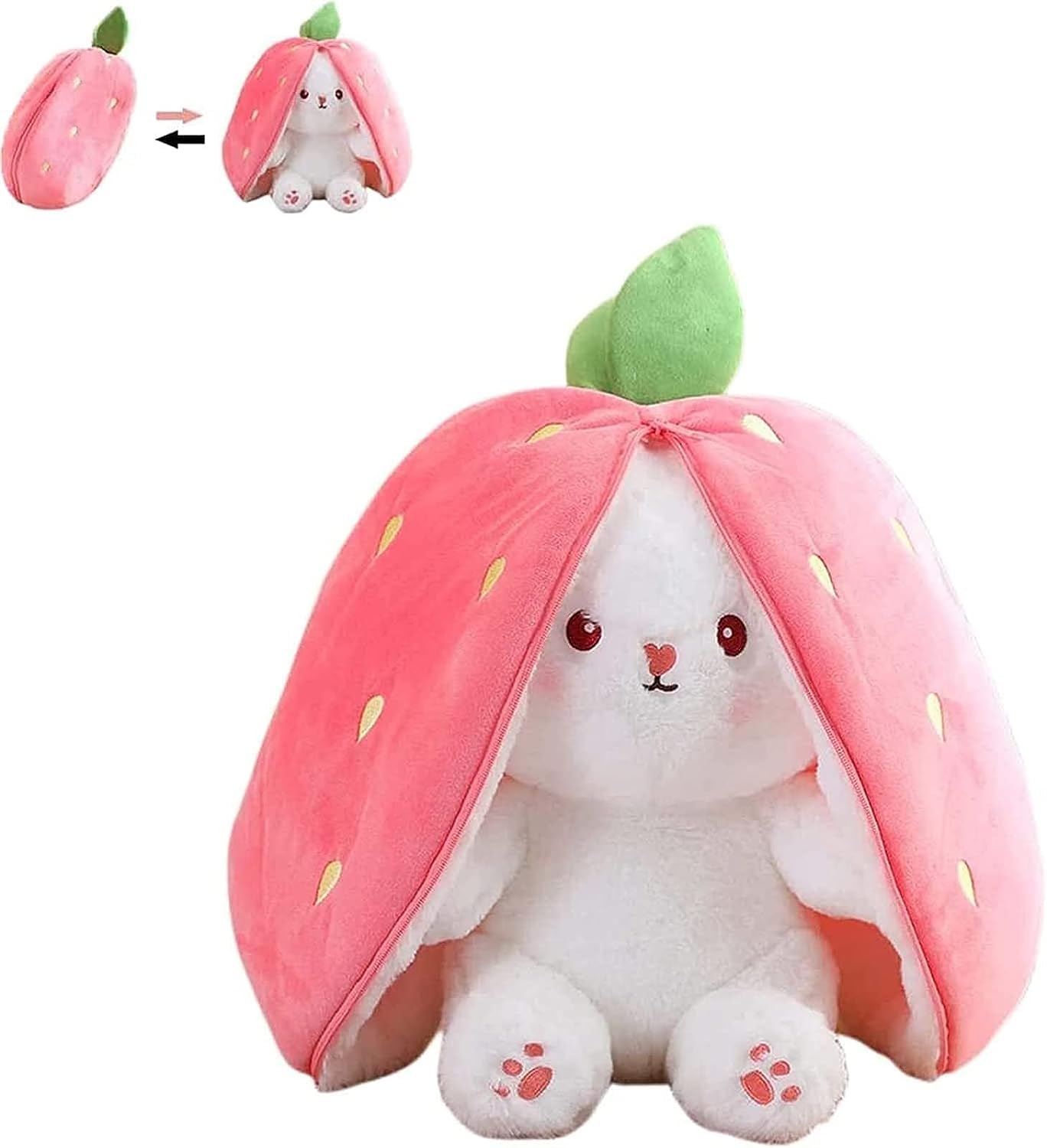 Rabbit Muppet Toys - Bunny Toy Carrot Plush with Zipper, Easter Bunny Plush Cute Strawberry Rabbit, Easter Reversible Strawberry Bunny Plush Doll Gift,Cute Bunny Stuffed Animal (Color : Strawberry,