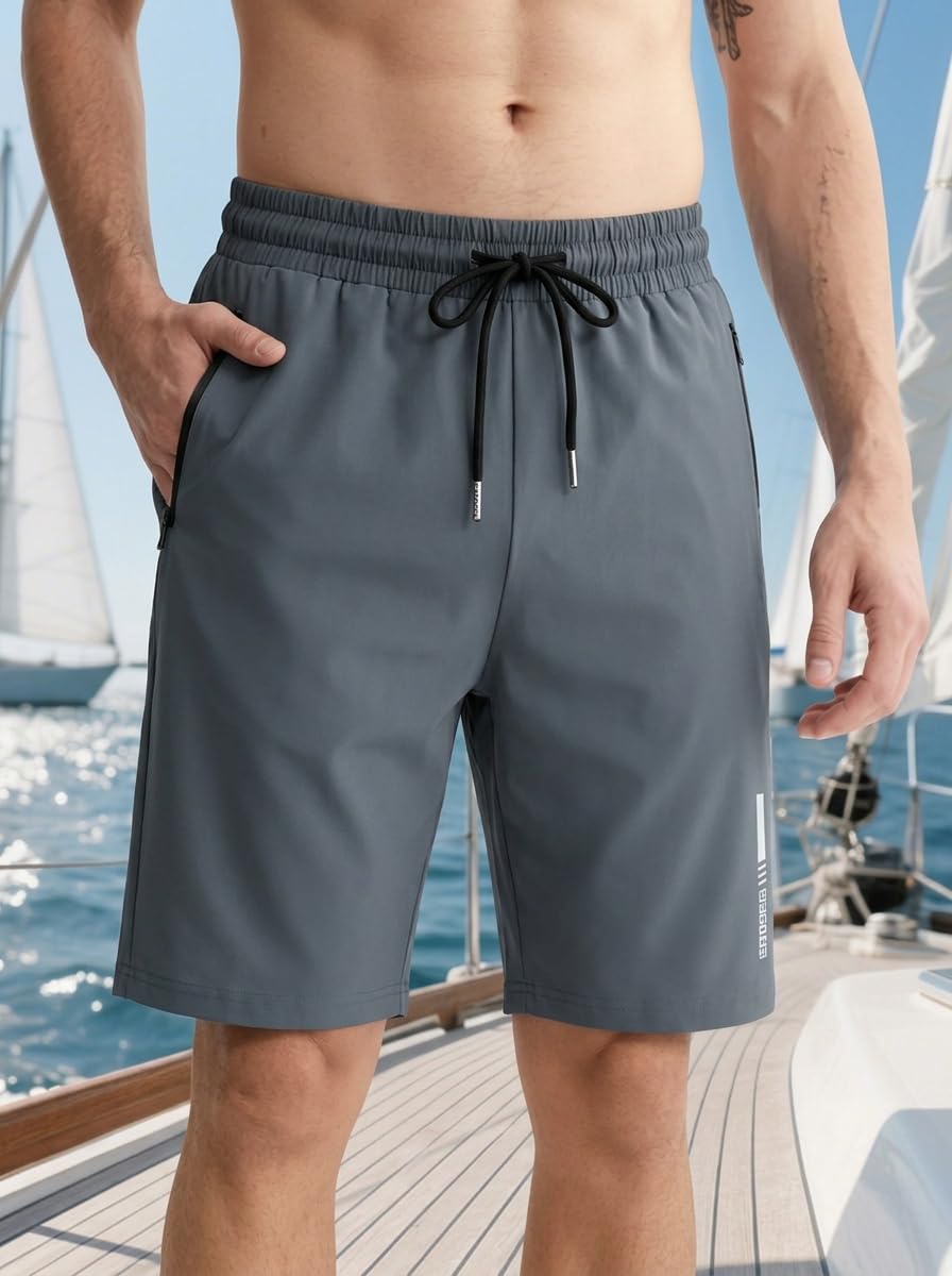 Pantalones cortos deportivos ligeros para hombre, para gimnasio, entrenamiento y correr, pantalones cortos de secado rápido con bolsillos con cremallera