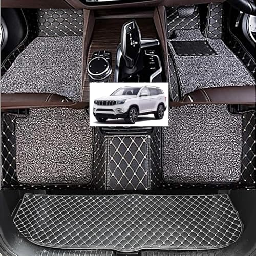 Image of Vahan Expo Premium 7D Car Mat Full Set for Scorpio N 7 Seater with Boot Mat || Luxury Double-Stich 7D Car Floor Mat Complete Set || 100% Waterproof and Washable || Black