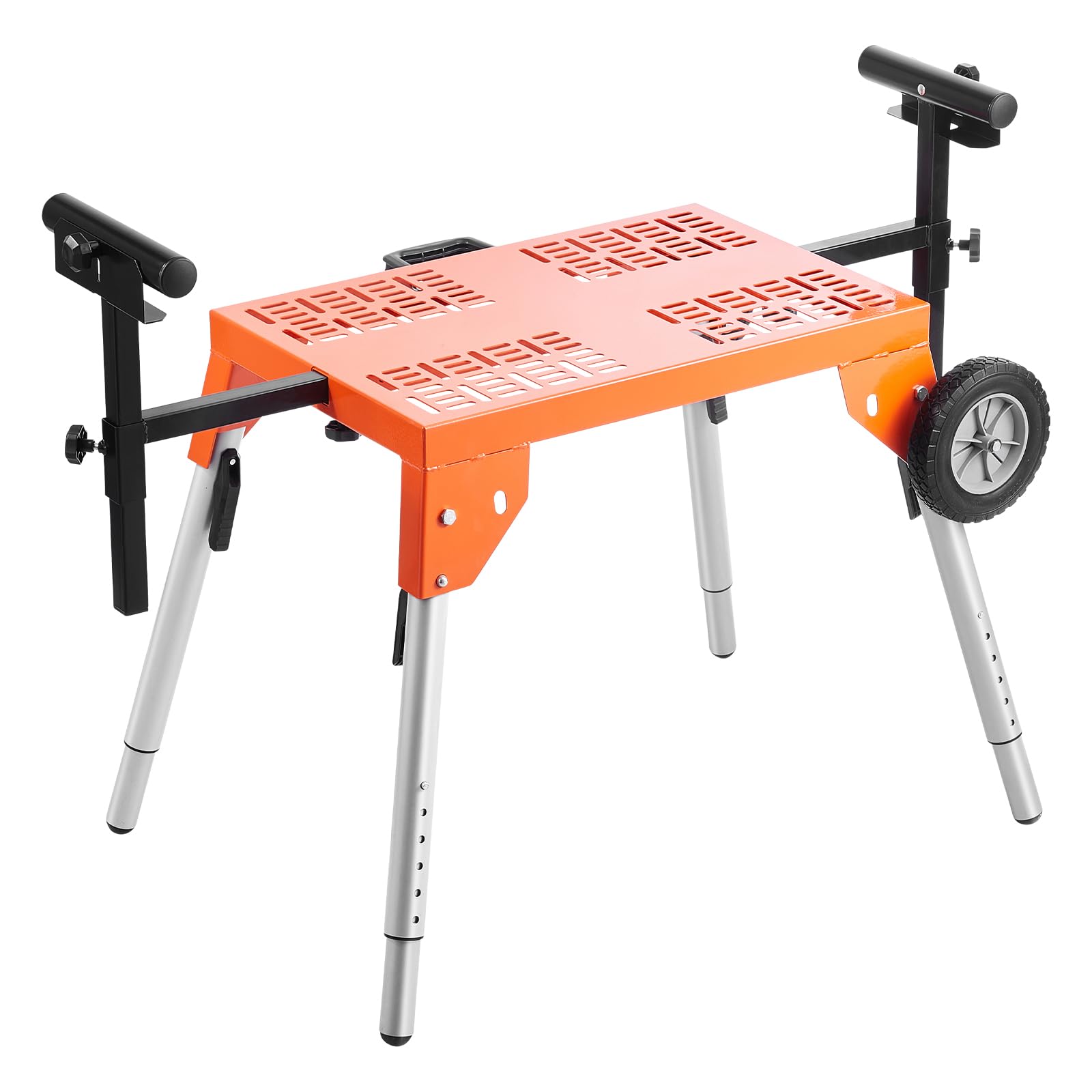 VEVOR Supporto per Troncatrice con Piano Tavolo e Ruote, Capacità di Carico 150 kg, Supporto Pieghevole in Acciaio per Troncatrici, Altezza e Lunghezza Regolabili, Supporto per Troncatrice Portatile