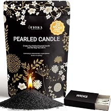 Pearled Candle Sand with Wicks 1 Lb Sand Wax Beads & 20 Cotton Wicks | DIY Refillable Candle Making Kit, Long-Lasting, Reuseable, Smoke-Free, Clean Burning Snow Candles by Fiora Naturals