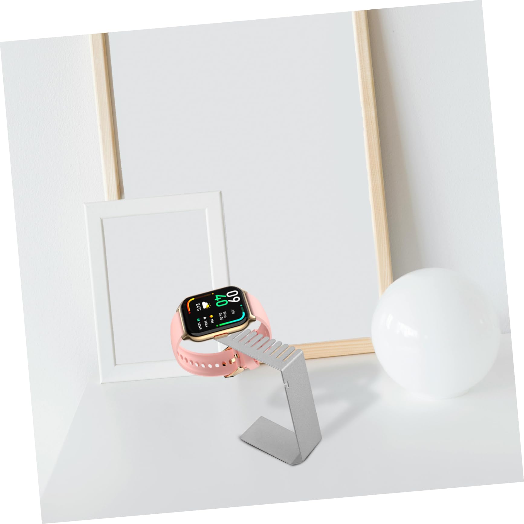Supporto Ricarica Smartwatch da Tavolo in Acciaio Inox Argento | Cinturino e Orologio, Base Zavorrata, Aspetto Raffinato, Facile Uso su Scrivania, Accessori Premium