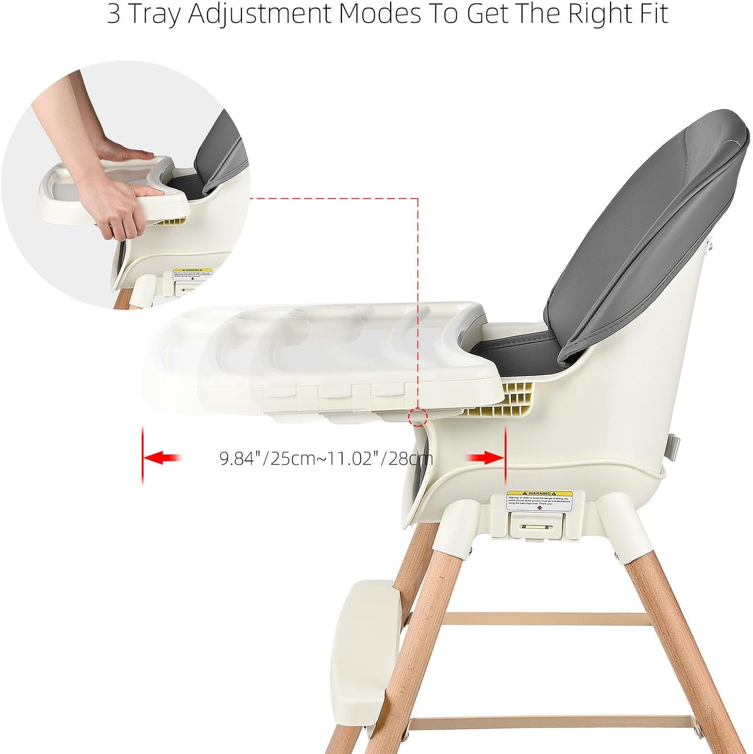 Diagram showing the 3-level tray adjustment mechanism.