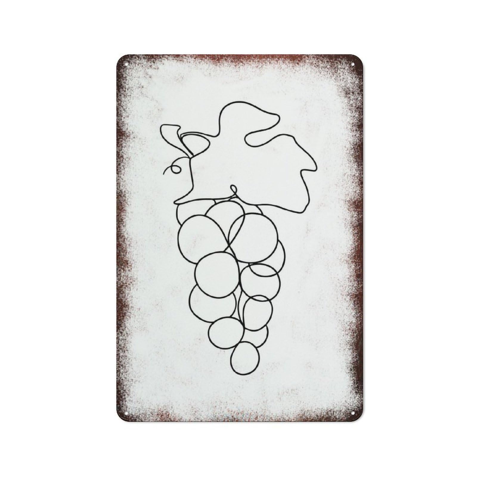 peiyeety Metal Tin Sign Grape Bunch Line Art Pattern Vintage Rustic Wall Art Kitchen Bathroom Bedroom Living Room Cafe Farmhouse Entryway Office Garage Home Bar Laundry Room Porch 6x8 Inch