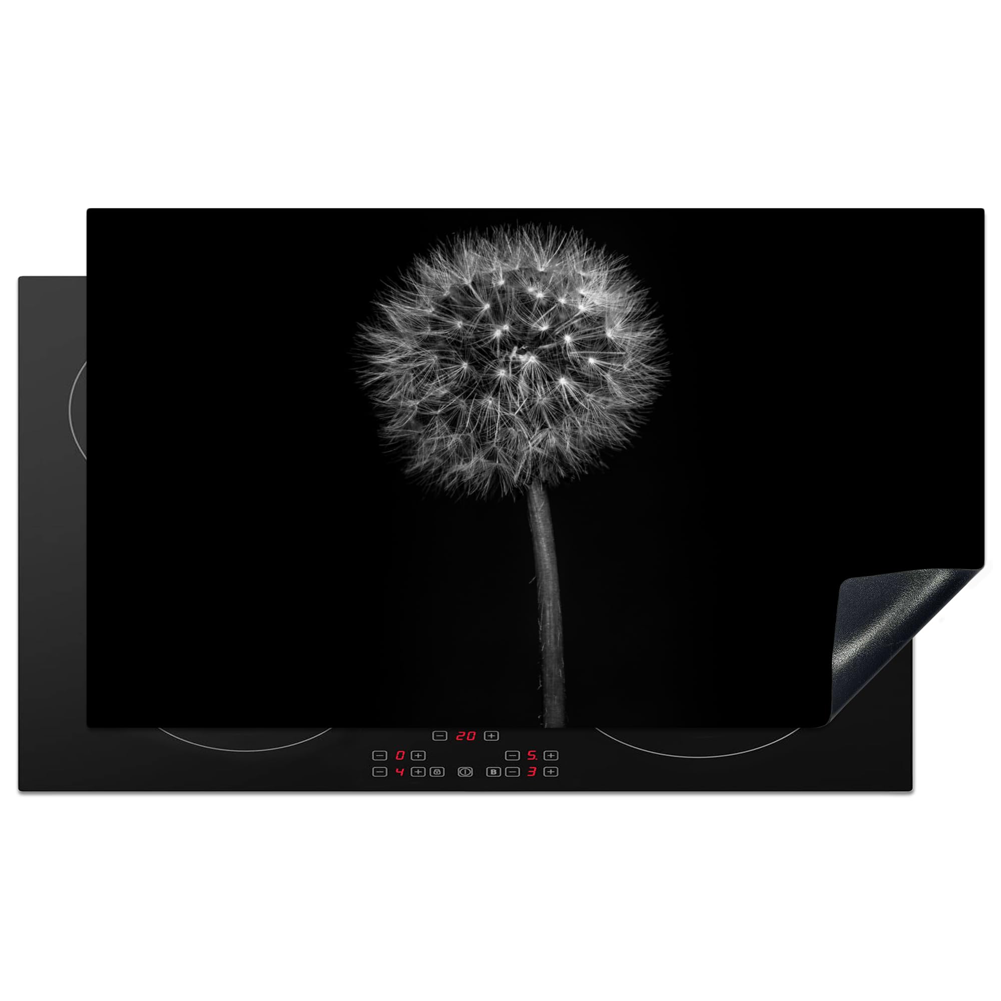 KitchenYeah© Induction Hob Protector Mat 20.5"x35.4" / 90x52 cm Stove Cap Top Cover Kitchen Cooker Covers for Electric Hobs Vinyl Dandelion - Black - Floral - Botanical — image 1