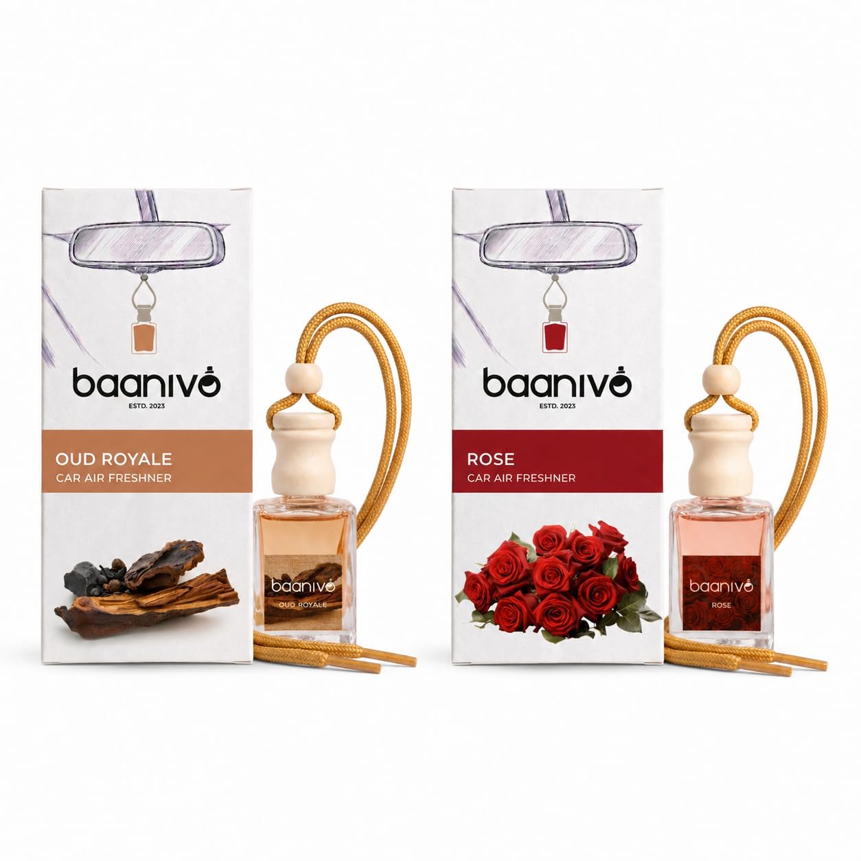 Premium Car Air Freshener Combo Pack | Oud Royale and Classic Rose Scents | Long Lasting Fragrance Diffuser for Car Interior | Pack Of 2 (10Ml Each)-image-7