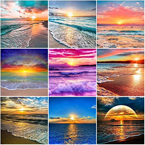 Zynery 9 Pack Diamond Painting Kits For Adults, 5D Round Drill Landscape Sea Sunrise Diamond Art Kits For Kids, Gem Art With Tools For Home Wall Decor Birthday Gift (12X12In) #TOP9