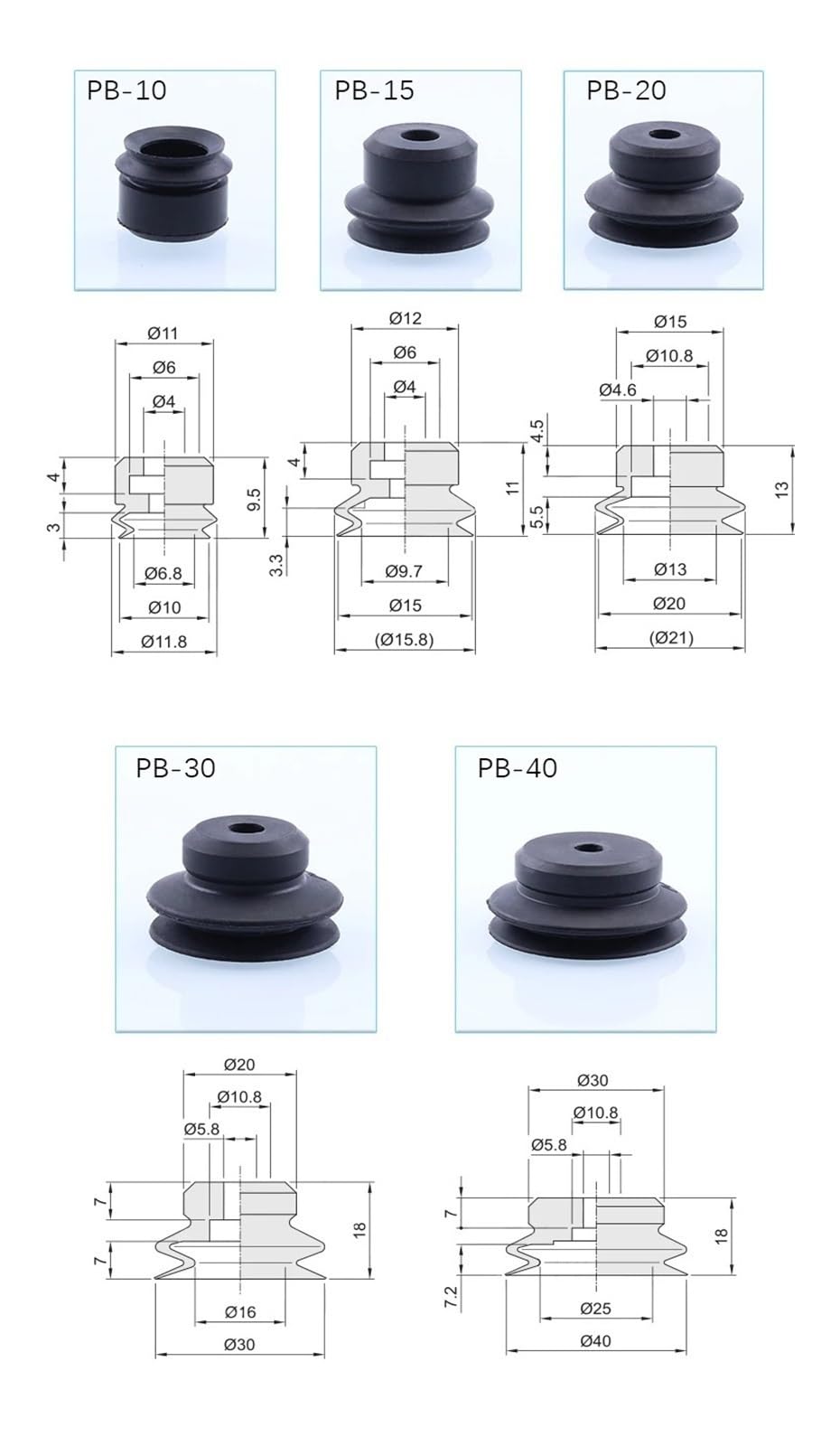 10-teiliges Silikon-Saugnäpfe-Set 10–50 mm for Roboterhand-Pneumatikzubehör