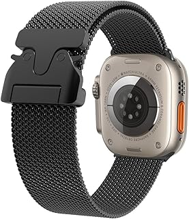 سوار ميلانو اس مع مشبك امان بزر مزدوج متوافق ساعة ابل سلسلة الترا 2 / 10/9 8/7 6 49/46/45/44/42 ملم تصميم شبكي فاخر أسود الرجال