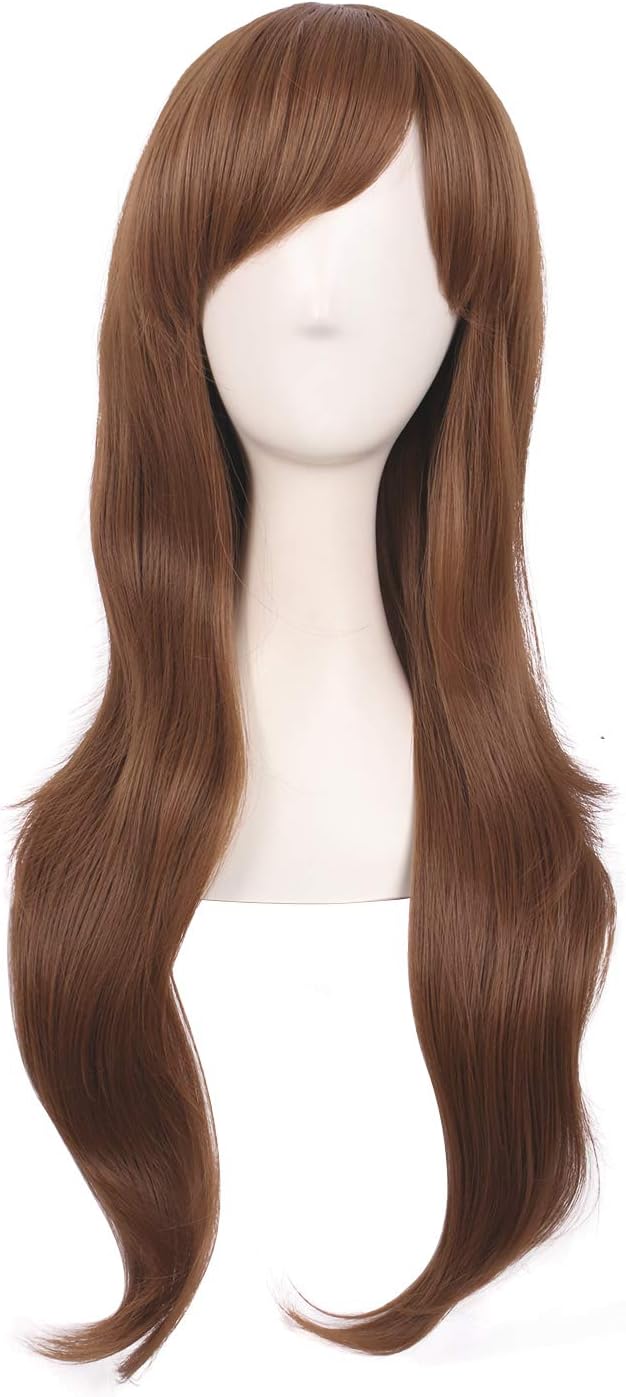MapofBeauty 28 Inch/70 cm Women Side Bangs Long Curly Hair Cosplay Wig (Light Brown)