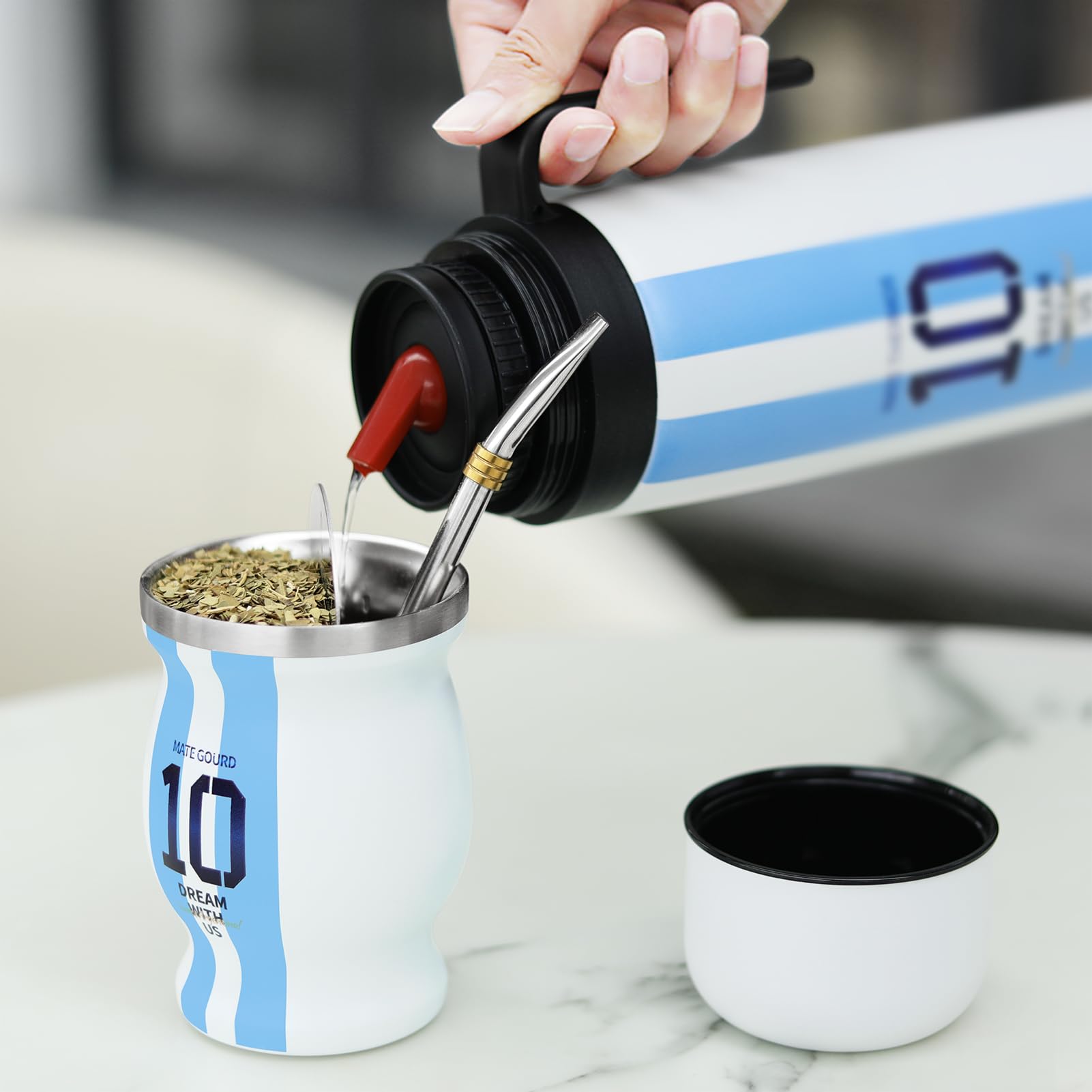 CUOPRU Botella de acero inoxidable de doble pared aislada al vacío para yerba mate, café, agua, té, 32 onzas, sin BPA, estilo Capitán de Argentina NO.10