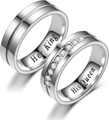 Fashion Simple Unisex Lovers Stainless Steel Her King His Queen Ring 6mm with Cubic Zirconia Promise Party Ring