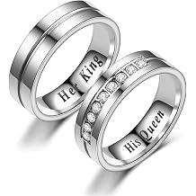 Fashion Simple Unisex Lovers Stainless Steel Her King His Queen Ring 6mm with Cubic Zirconia Promise Party Ring