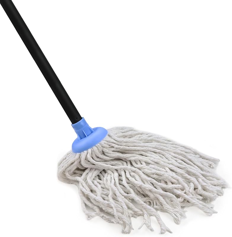 Indoor Mop for Floor Cleaning - Cotton Mops for Floor Cleaning, Regular Mop for Floors, 49-inch Simple Mops for Cleaning Living Rooms, Bathrooms, and Kitchens. (White&Blue)