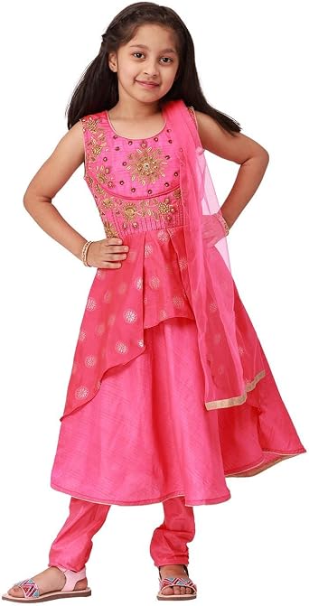 Ashwini Girls Salwar Suit With Neck Embroidery Work | Readymade Indian Kids Ethnic Salwar Suit