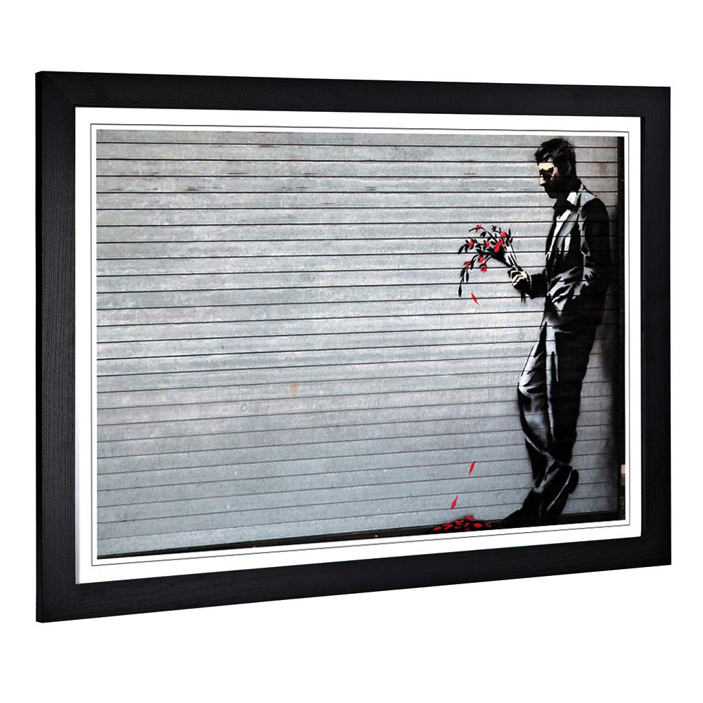 Big Box Art Framed Print of Banksy Waiting in Vain Graffiti Design | Wall Art Picture | Home Decor for Kitchen, Living Room, Bedroom, Hallway, Black, A2 / 24.5x18 Inch / 62x45cm