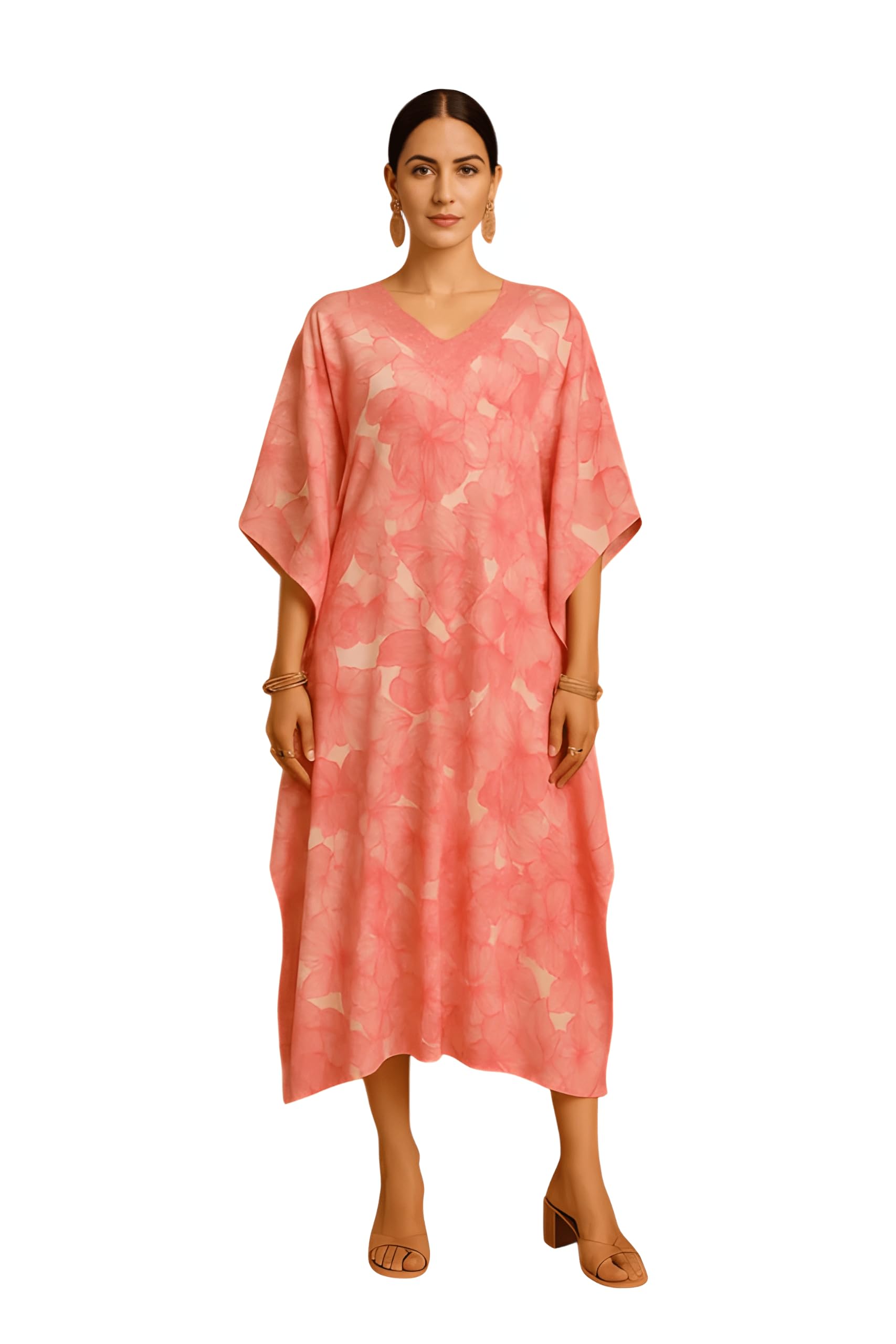 Women's Kaftan Free Size Light Pink Relaxed Comfortable Fit Printed with Lace Neck Detail for Daily Wear, Casual Wear and Summer Wear-image-30