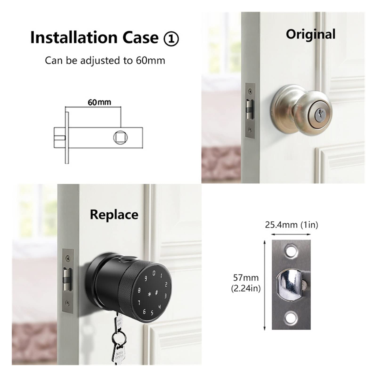 Inteligentny zamek do drzwi, Smart Lock Fingerprint Drzwi Klawiatura Cyfrowa Card Gałka zamienne do domu/Office Hotel majsterkowanie Zamek od drzwi(B)