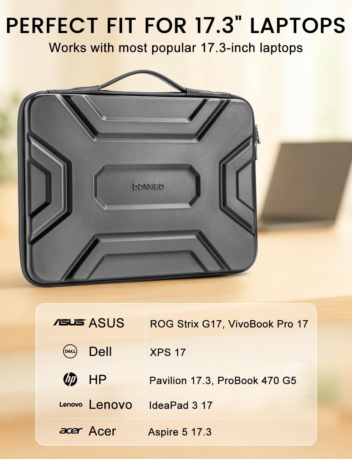DOMISO 17 inch Laptop Sleeve with Handle, Shockproof and Waterproof EVA Protective Laptop case, Laptop Sleeves for 17.3" HP Dell Asus Laptop, Dark Grey