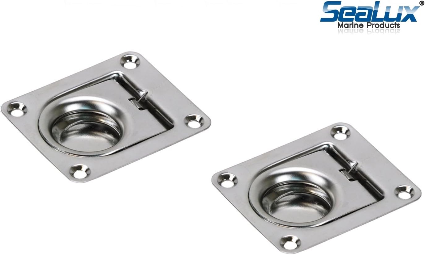 SeaLux Marine Rectangular 2-9/16” x 2-3/16” (65 x 55 mm) Spring Loaded Lifting Ring for Boat Hatch (Pack of 2)
