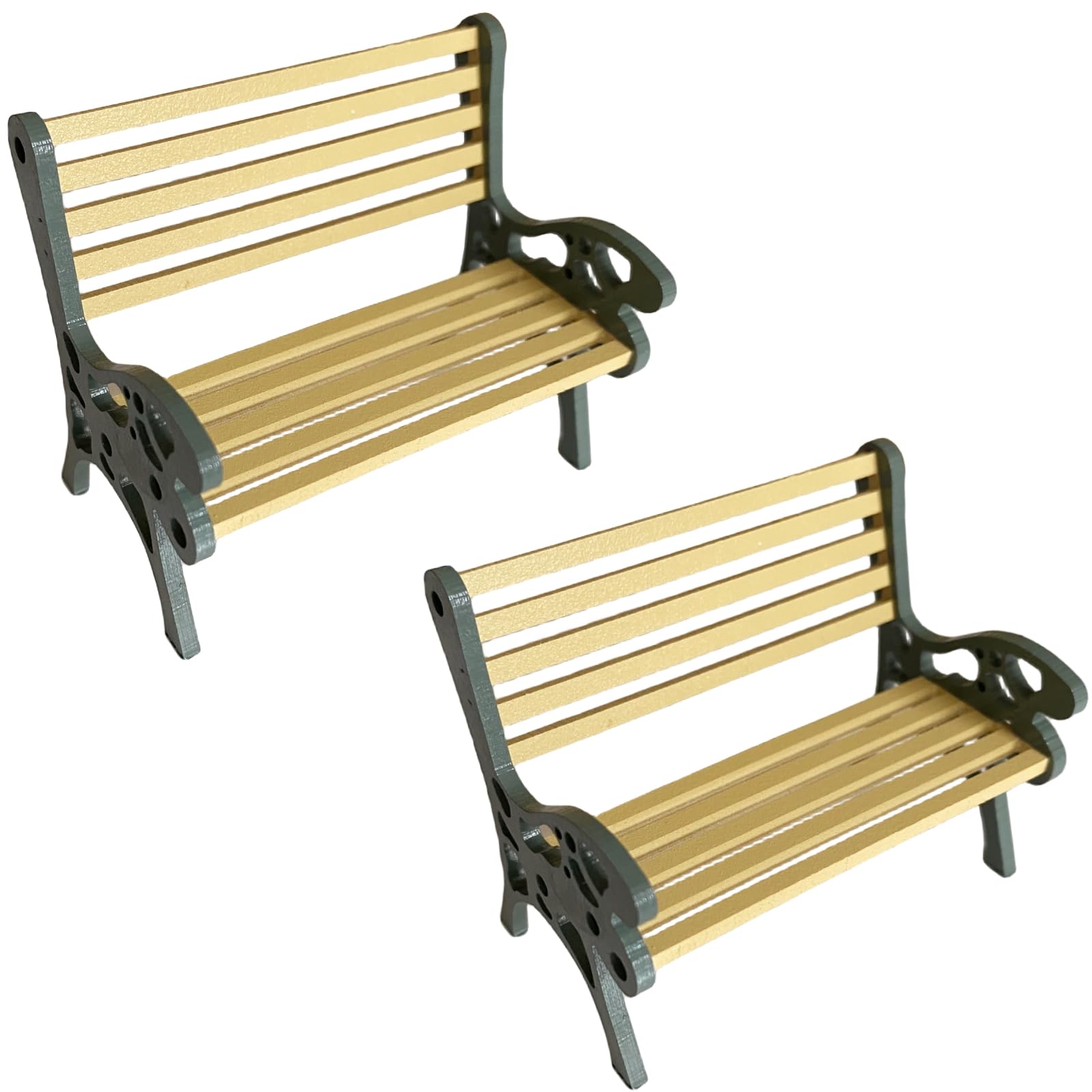 2 Pieces Miniature Plastic Bench Dollhouse Bench Christmas Micro Landscape for DIY Dollhouse Craft Decor Miniature Park Bench Accessory (Yellow)