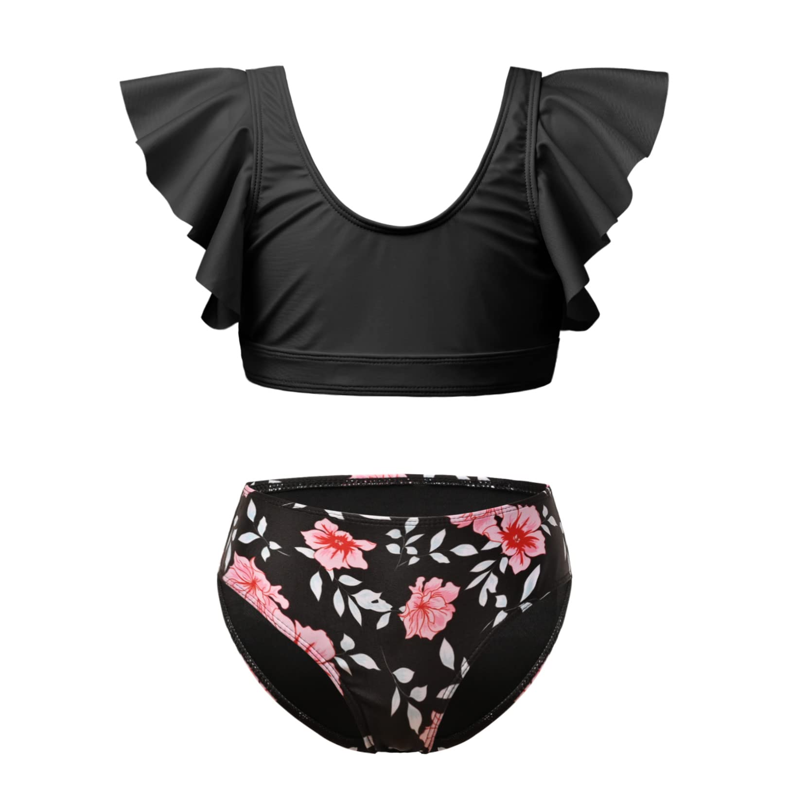 QPANCY Girls Swimsuit 2-Piece Ruffle Sleeve Bathing Suit Bikini Swimwear for Beach Pool