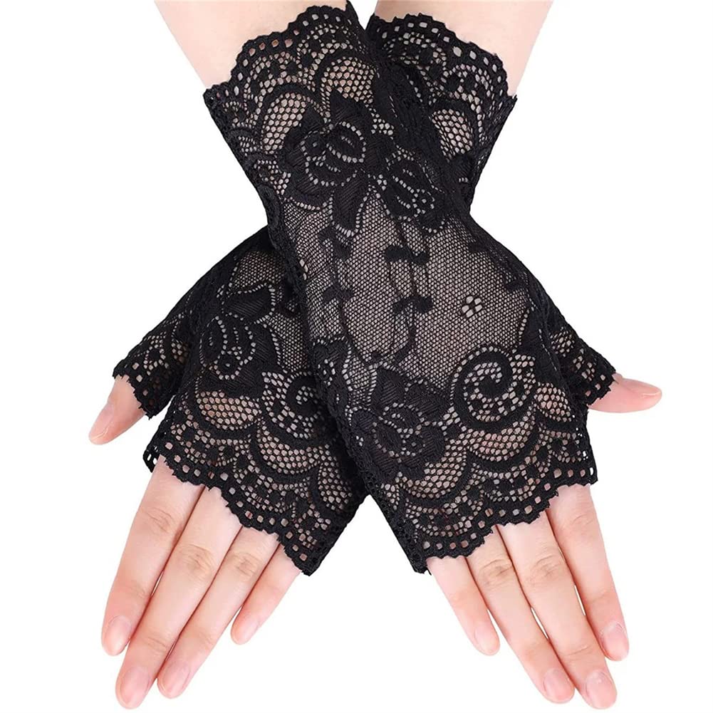 KAMISIGA Women’s Lace Gloves Lace Floral Gloves Fingerless Tulle Gloves Wedding Opera Tea Party Prom Accessory