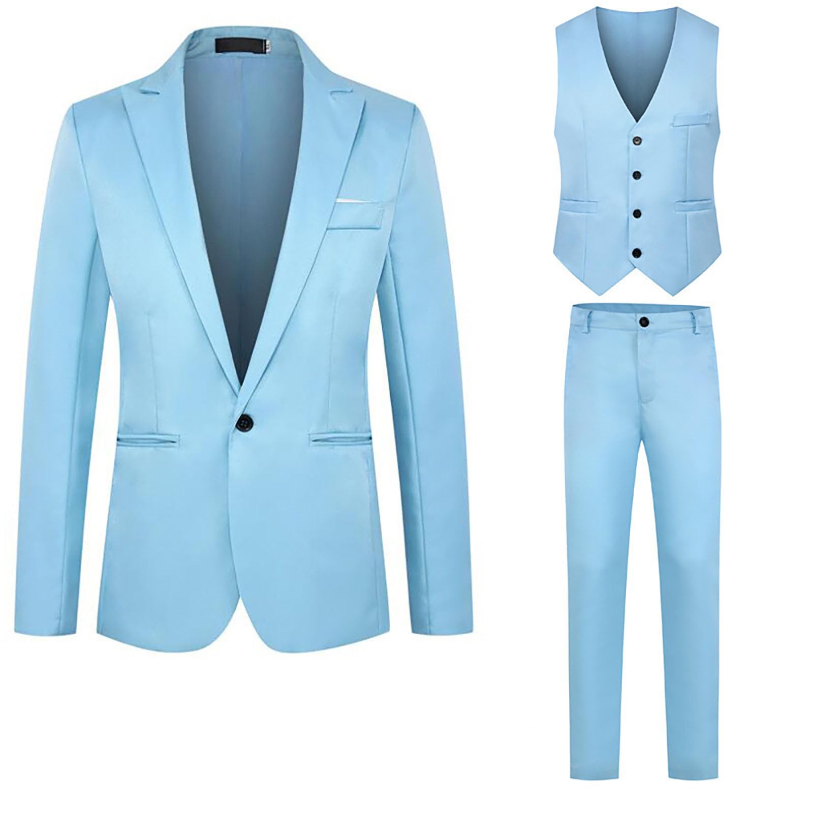 Herren-Anzug aus Wolle, 44 l, einfarbig, modisch, lässig, Anzughose, Jacke, Unterhemd, drei Sets für Herren und Anzug