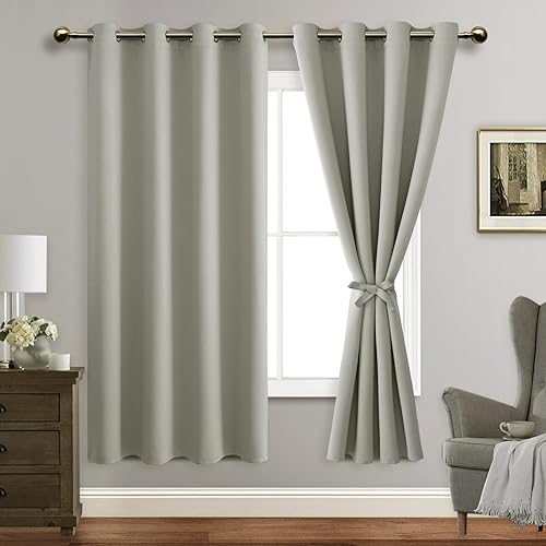 Rosette - Cortinas opacas de aislamiento térmico y acústico con alzapaños, de color gris plata, bloquean la luz del sol y reducen el ruido, paneles