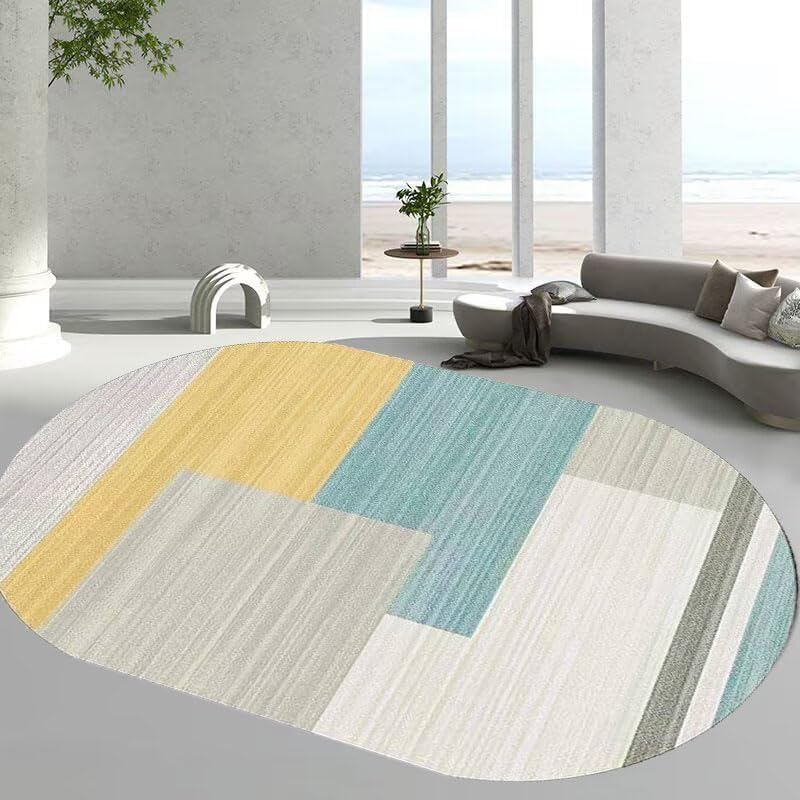 Alfombras de comedor ovaladas modernas grisáceas de pelo corto y 80x140cm