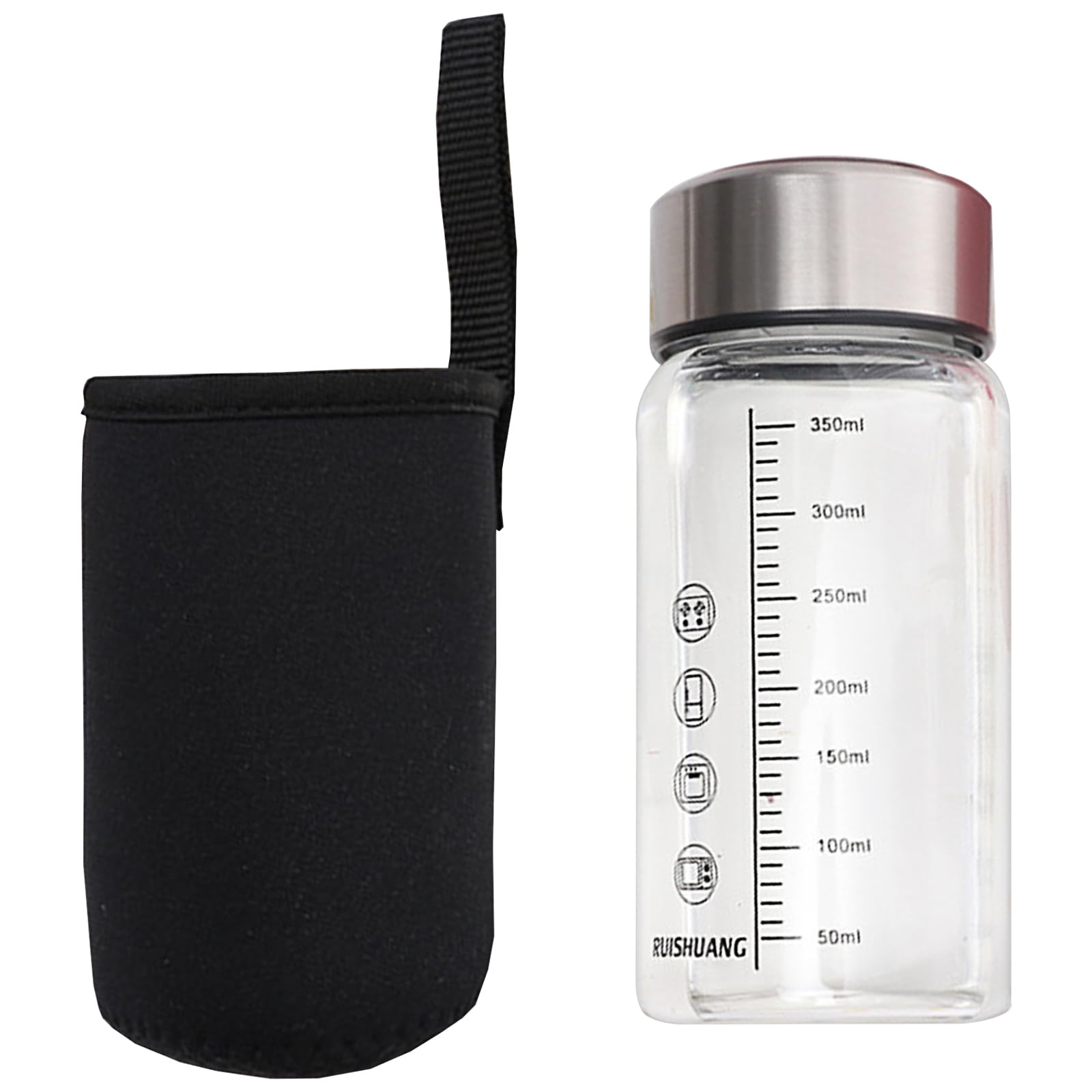 Hot Day Hot Glass Water Bottle 350ml Graduation Measuring Leak Proof Lid