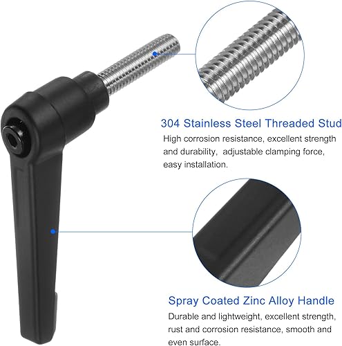 Miniatura 187 de uxcell 4 manijas de palanca de sujeción, perno macho roscado de acero al carbono de óxido negro M8 x 0.59 pulgadas, asas ajustables de bloqueo