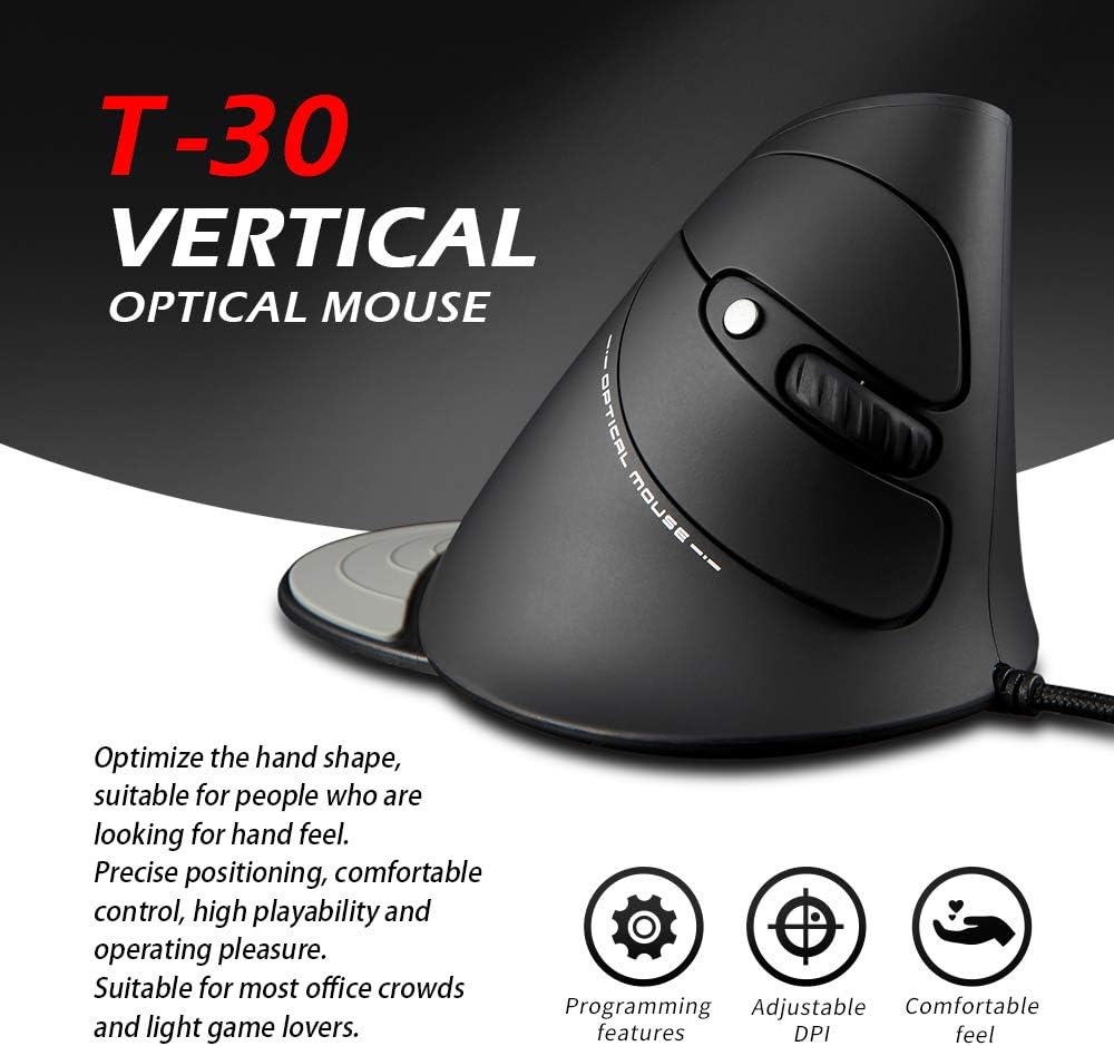 zelotes T30 Vertical Optical Mouse highlighting adjustable DPI
