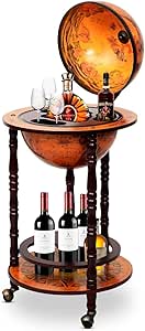 GIANTEX Globusbar met 3 wielen, barwagen wereldbol cocktailbar met bodemplaat, huisbar minibar tafelbar decobar, eucalyptushout (bruin
