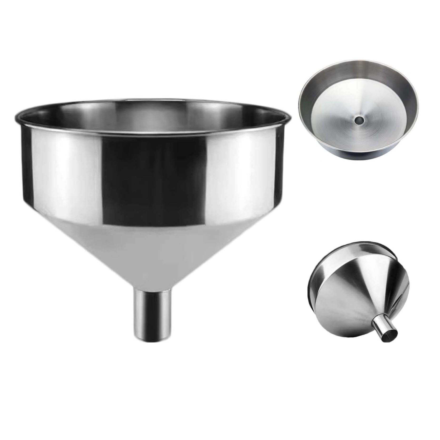 Embudo de acero inoxidable con filtro, embudo de metal extra para llenar botellas, líquidos, aceites, granos en polvo