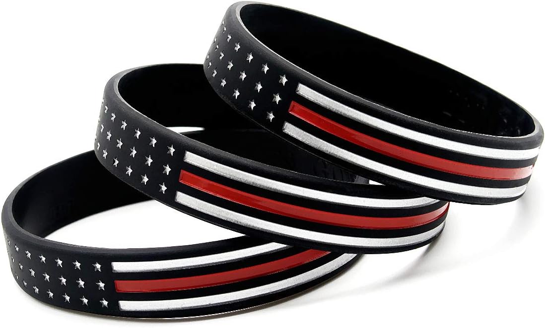 Inkstone (6-pack) Thin Red Line American Flag Bracelets - Bulk Pack of 6 Silicone Rubber Wristbands for Firefighters - Jewelry Accessories Gifts for Firemen Firefighters Men Women - Image 2