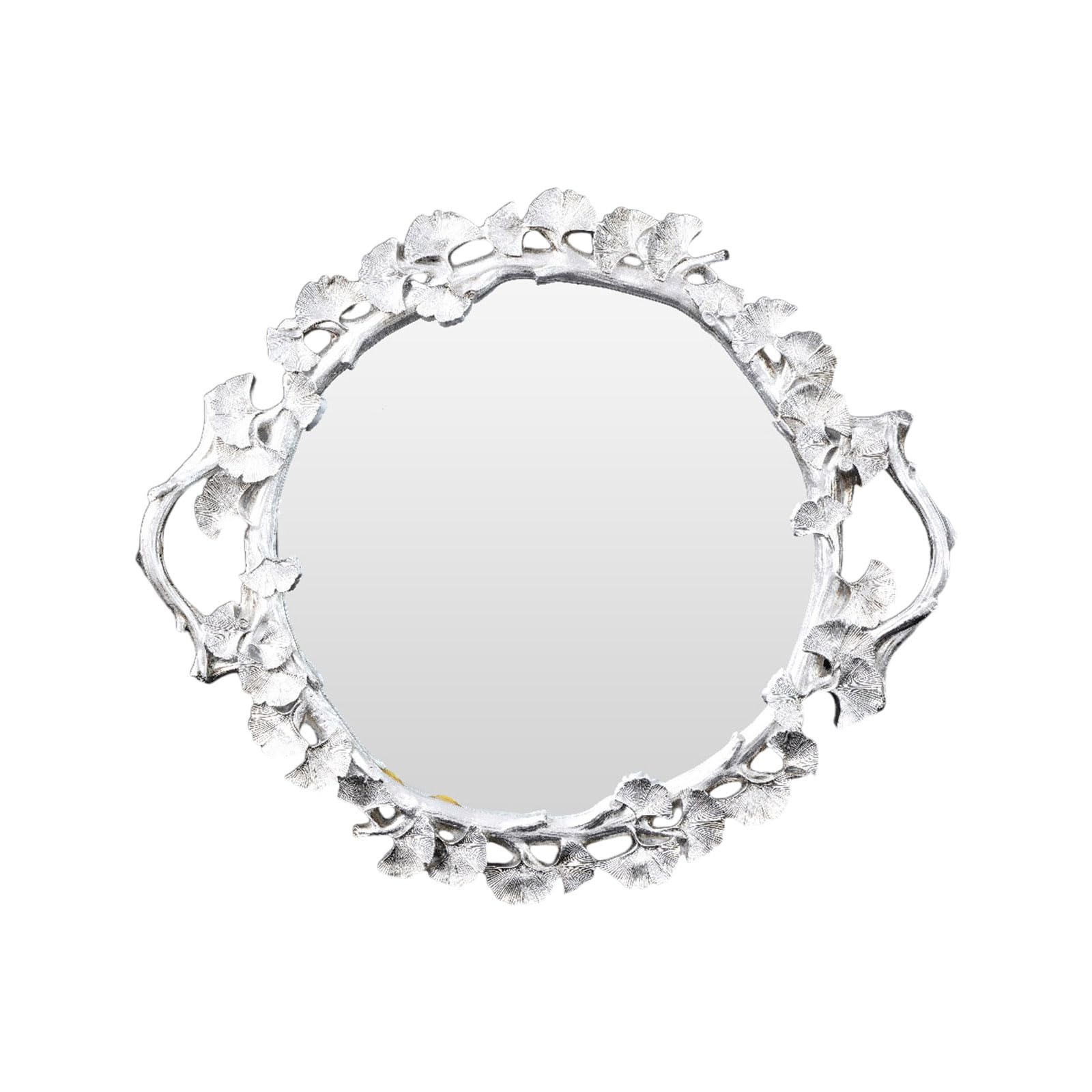 LWHZOFR Resin Decorative Catchall Tray with Embossed Sculpted Frame, Reflective Center, and Vanity Table Display Appeal Vanity Tray Serving Jewelry Decorative Mirrour