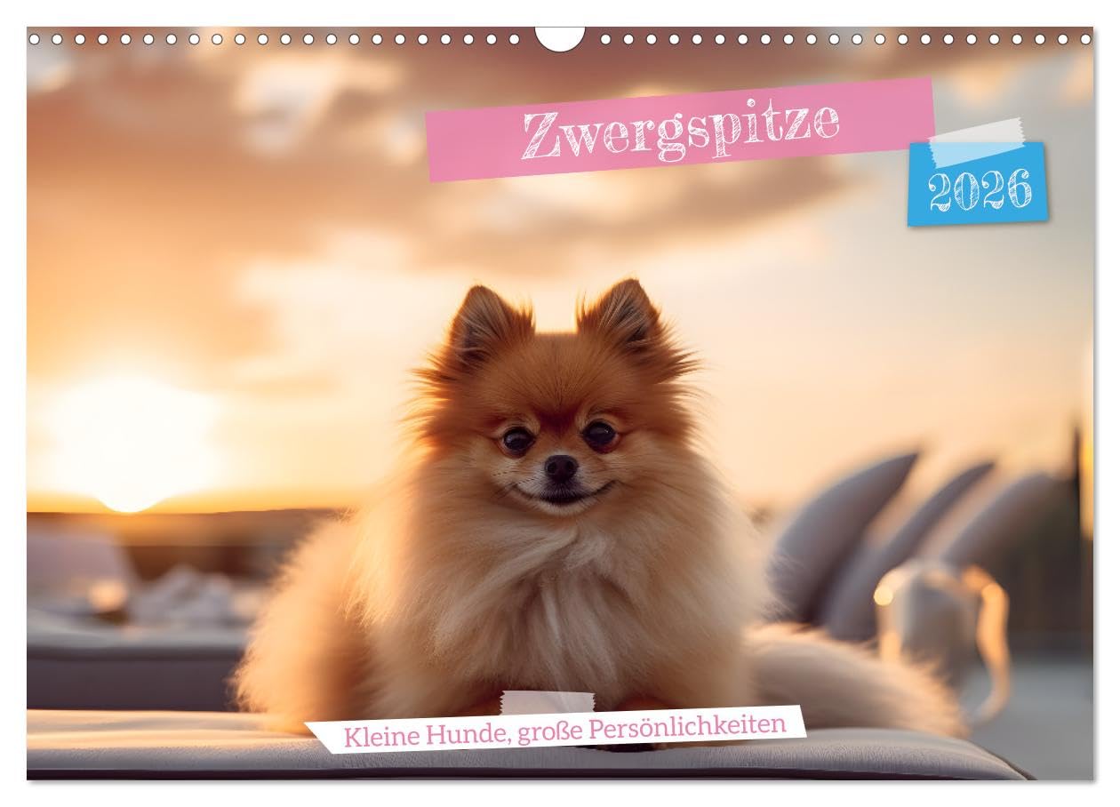 Dwarf spitz - small dogs, big personalities UK-Version (Wall Calendar 2026 DIN A3 Landscape), CALVENDO 12 Month Wall Calendar — image 1
