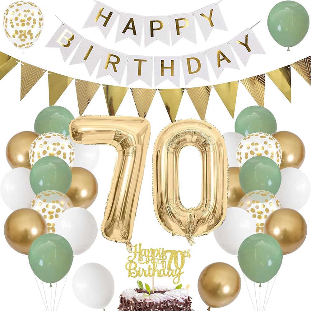 Luftballon 70. Geburtstag Salbeigrüne Folienballon Luftballon Zahlen 70. Geburtstagsdeko Männer Frau 70 Jahr Riesen Folienballon Zahl 70 Ballon 70 Deko zum Geburtstag Dekoration Grün Weiß Gold