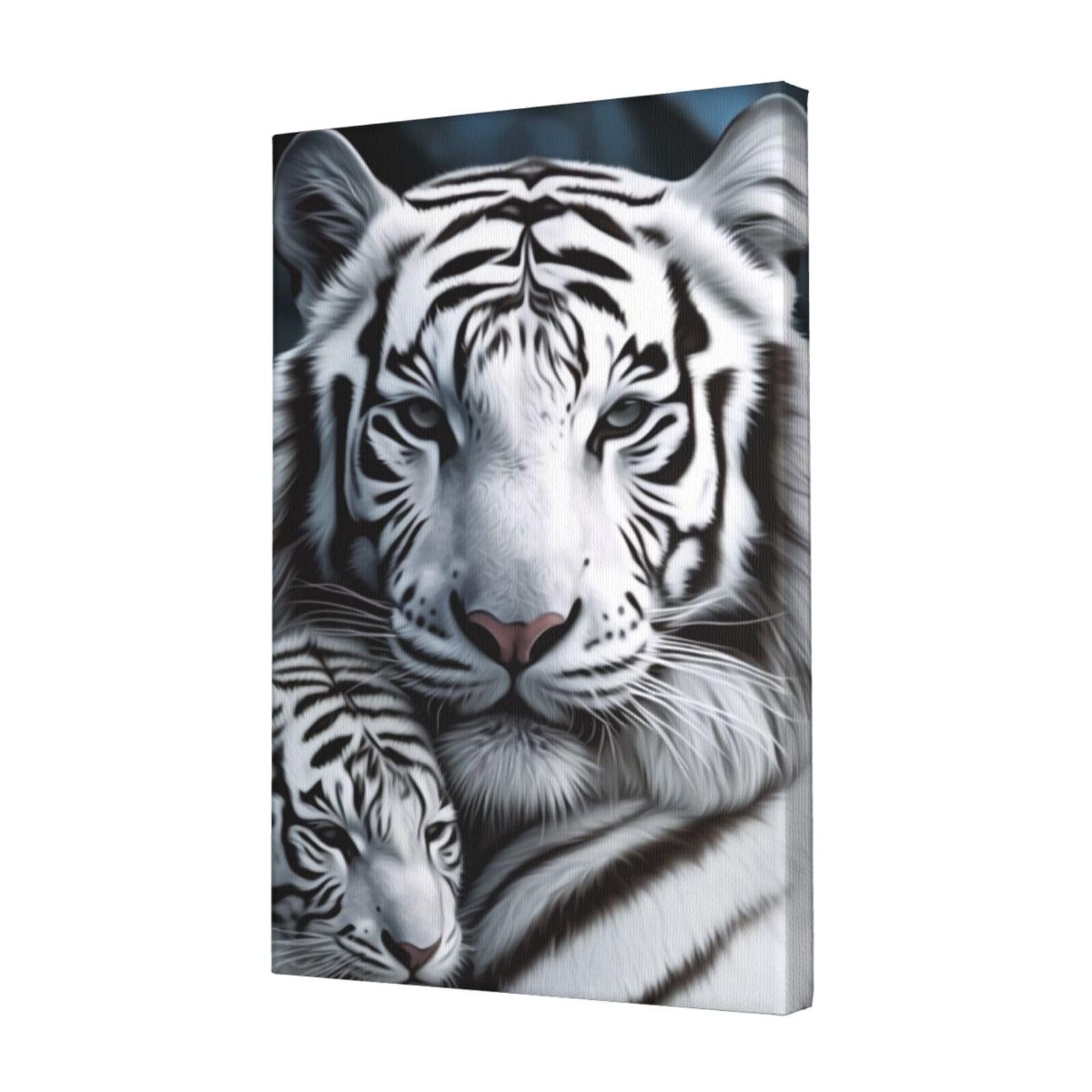 KLOPH White Tiger Canvas Wall Art for Living Room 12"x18" Modern Artwork Painting for Bathroom Hanging Canvas Prints Aesthetic Wallart for Bedroom Kitchen Office Wall Decor