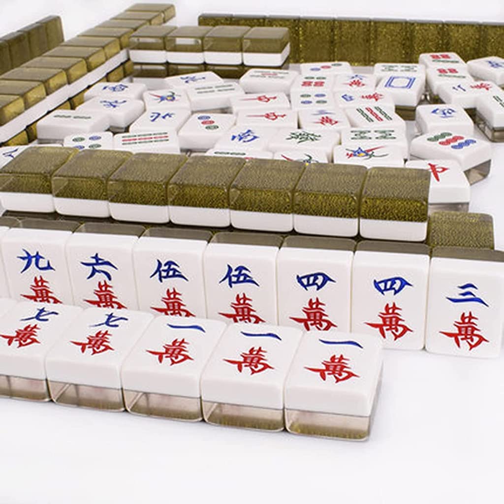 Mah Jongg Set Chinesische Mahjong Reisespiel-Set mit 144 Fliesen Acryl-Mahjong leicht zu lesen für Familie Reise Familie Freunde Partyspiel Sammeln Spiel(Größe: 39#,40#,42#)