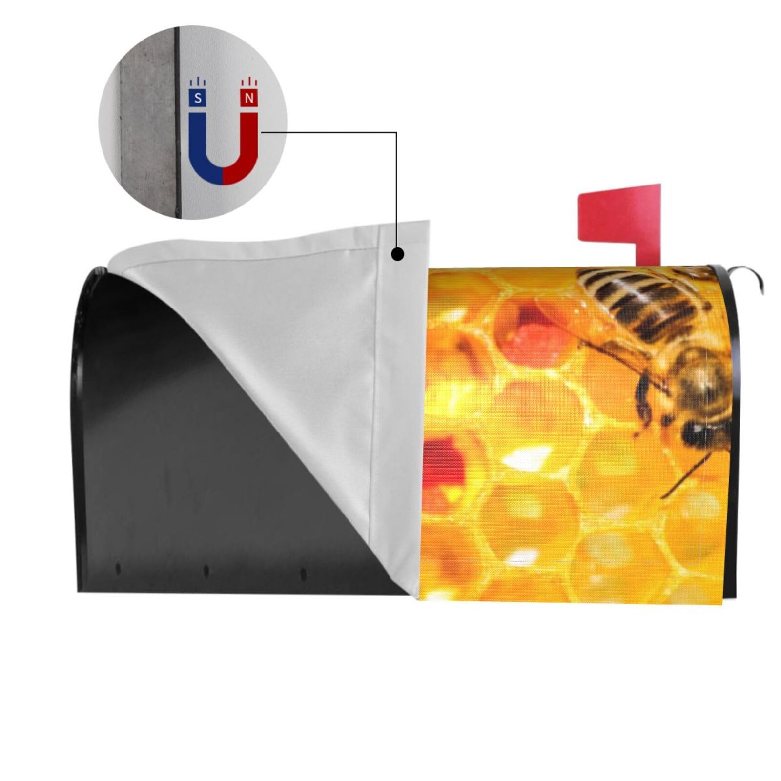 Bienen auf Bienenstock Wabenbriefkasten-Abdeckung, magnetische Briefkasten-Abdeckung, Dekoration, Standardgröße, 53,3 x 45,7 cm, Briefkasten-Abdeckung, Briefkasten-Abdeckung für Garten, Hof