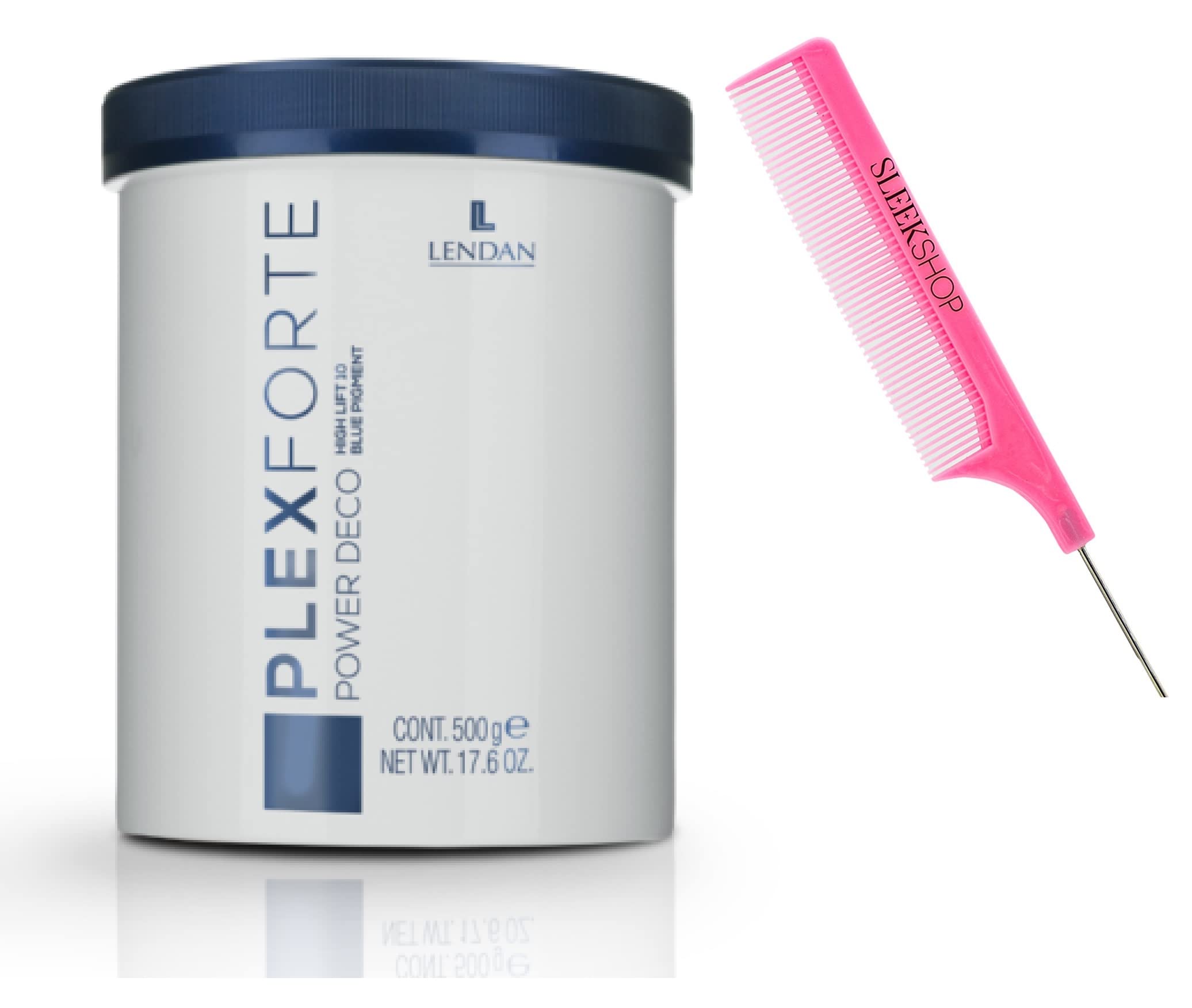 Sleekshop LENDAN PlexForte POWER DECO High Lift Blue Pigment Lightener with Bond Thickening, Strengthening & Repairing Properties (includes PINK Argan-Infused Rat Tail Comb) (17.6 oz)