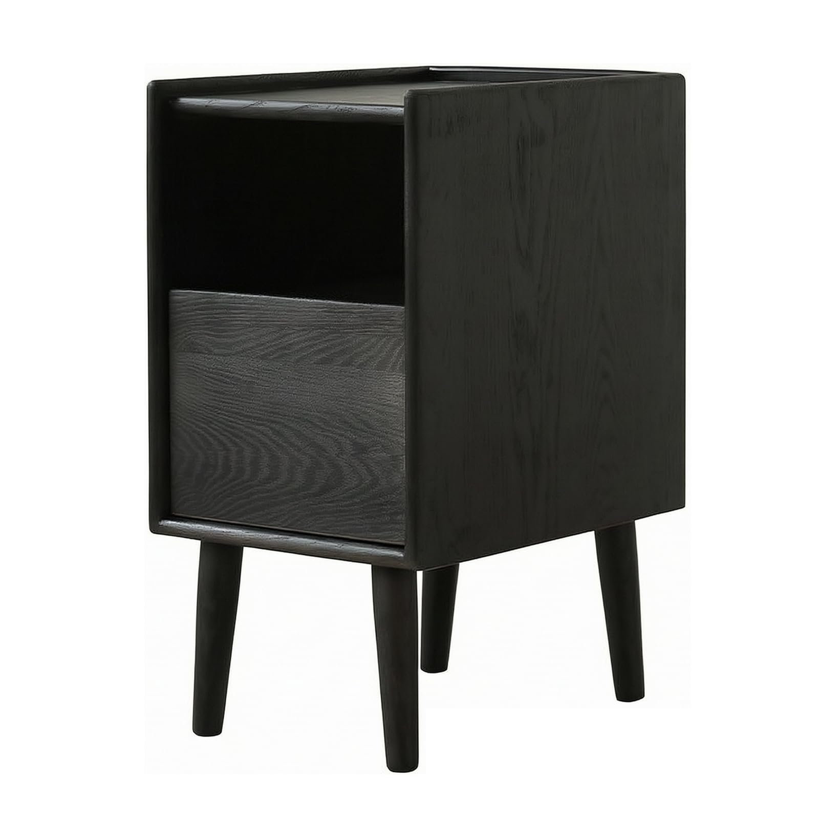 GWZHQIF Solid Wood Narrow Nightstand, Mini Bedside Cabinet with Single Drawer & Open Compartment, Space Saving Bedside Storage Side Table for Bedroom Livingroom(Color:Black)