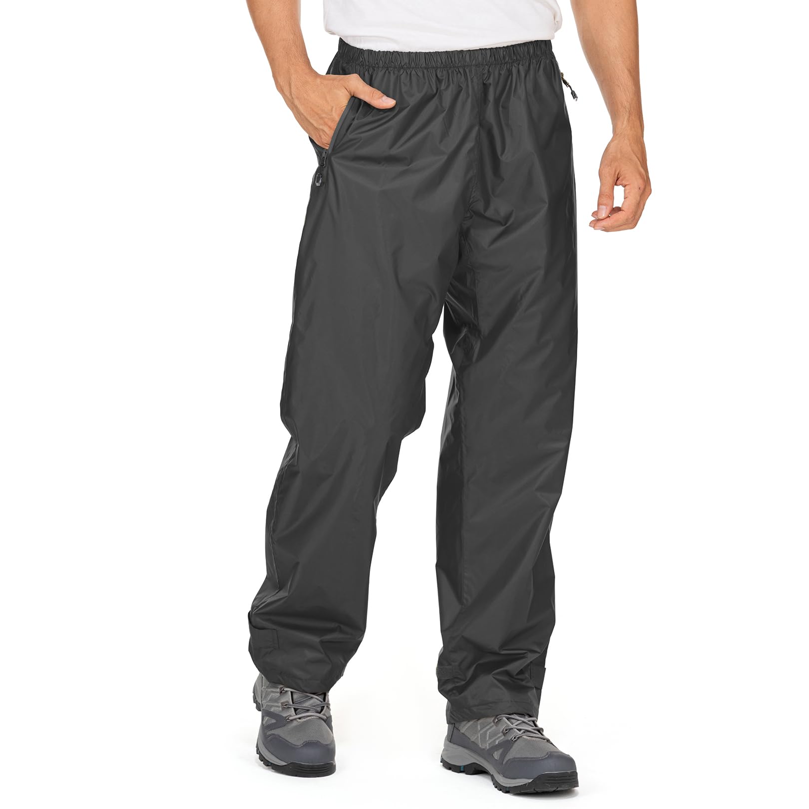 Mens Rain Pants Waterproof Windproof Hiking Outdoor Fishing Golf Cycling Pants Black X-Large
